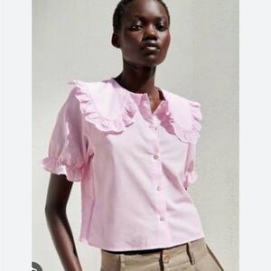 Zara Peter Pan Collar Pink Ruffled Women's Top Sz M NWOT